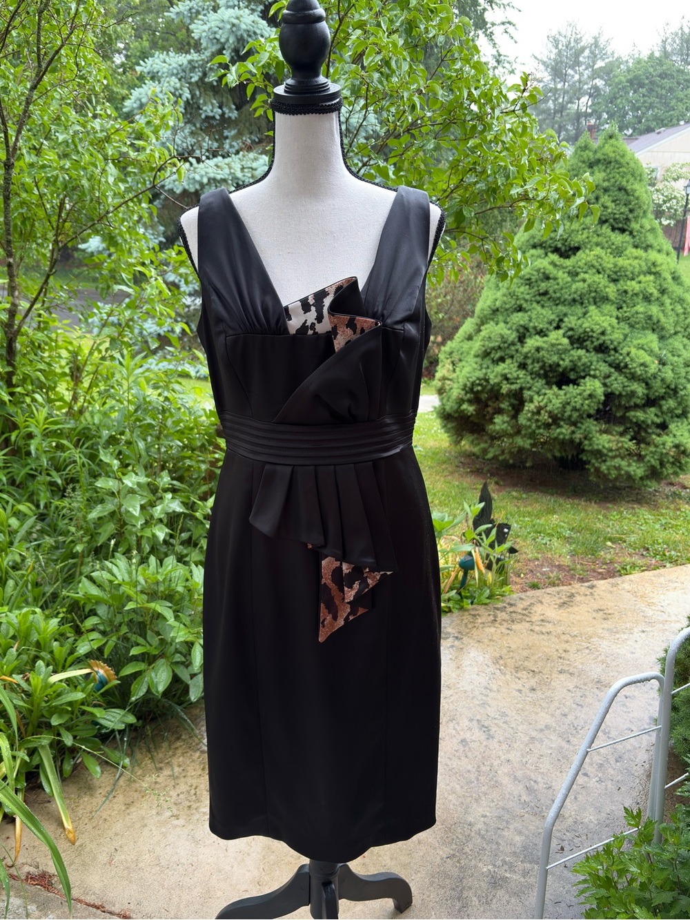 Size 8 Jax Black Midi Dress with Leopard Accent